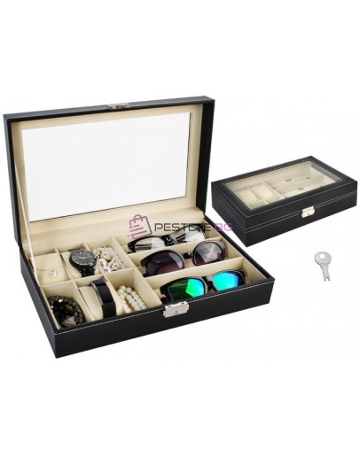 Органайзер за часовници и очила черен